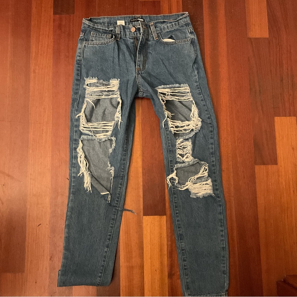 Fashion Nova Blue Relaxed Distressed Jeans